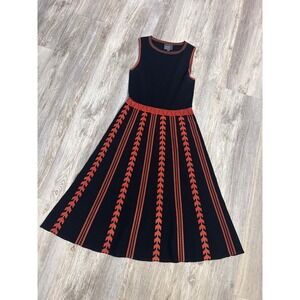 Leo & Sage Black Orange Knit Sleeveless Fit & Flare Midi Dress Size Small Women